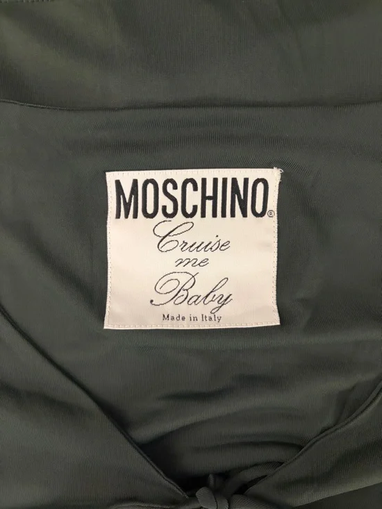 Moschino Deep Green Long-Sleeve V-Neck Ruched Tie Front Top Sz 6 - Picture 5 of 6